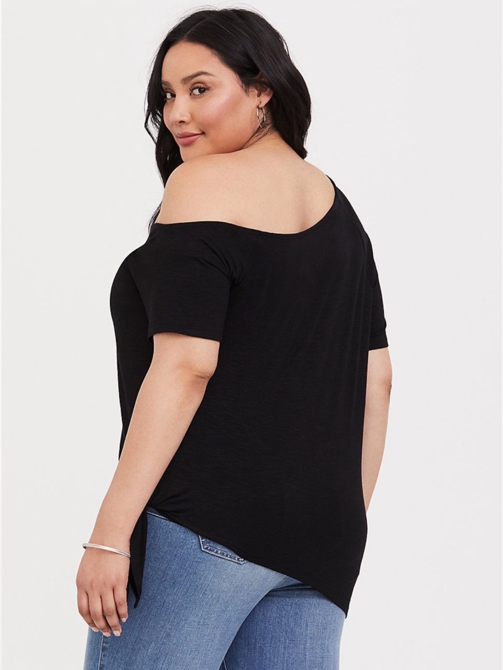 Torrid Super Soft Black Fox Moon Cactus Off Shoulder Side Tie Tee 00 - Picture 3 of 11